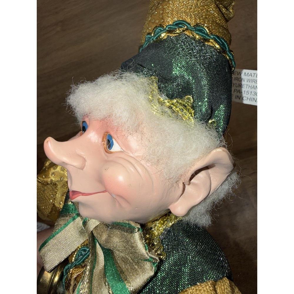 Robert Stanley Posable Elf Pixie Green Gold Bendable Legs Arms Jingle Bells READ - Picture 15 of 16